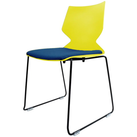 Fly Chair By Claudio Bellini With Yellow Shell With Custom Seat Pad On Black Sled Frame, View From Angle In Front