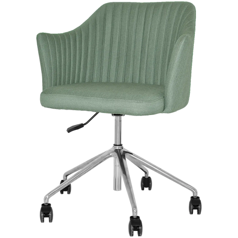 Kuji Armchair With Custom Upholstery And Aluminium Office Frame With Castors, Viewed From Front Angle