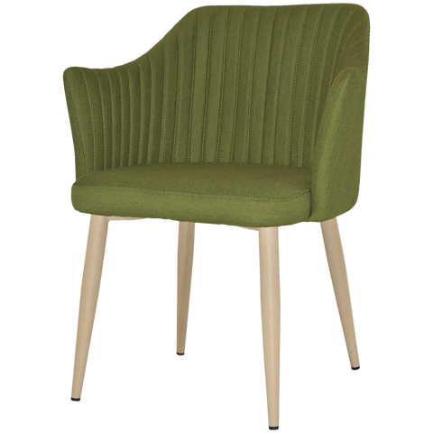 Kuji Armchair With Custom Upholstery And Birch Metal 4 Leg Frame, Viewed From Front Angle