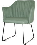 Kuji Armchair With Custom Upholstery And Black Sled Frame, Viewed From Front Angle