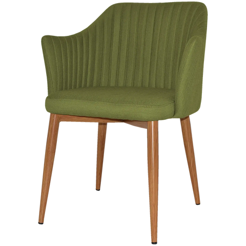 Kuji Armchair With Custom Upholstery And Light Oak Metal 4 Leg Frame, View From Front Angle