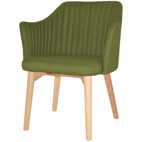 Kuji Armchair With Custom Upholstery And Natural Timber 4 Leg Frame, Viewed From Front Angle