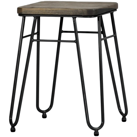 Manhattan Low Stool With Brown Elm Seat On Black Frame