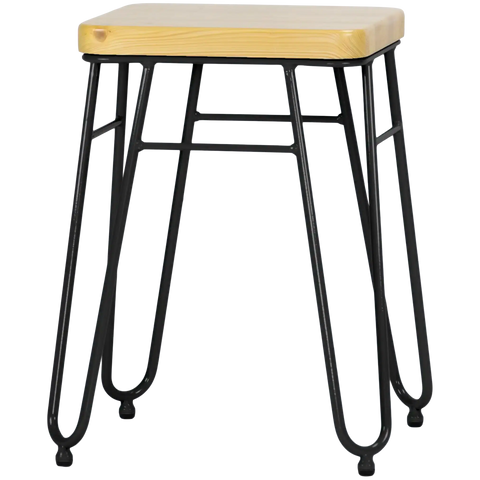 Manhattan Low Stool With Natural Pine Seat On Black Frame