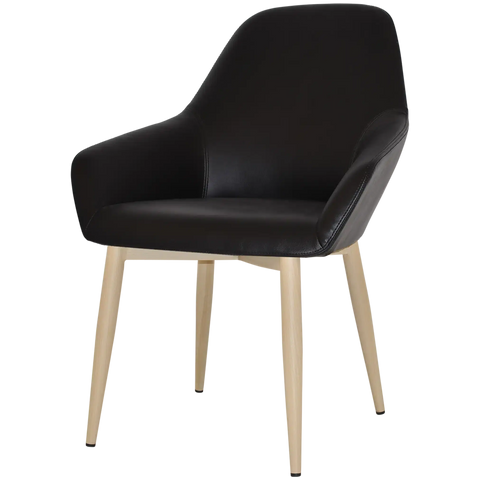 Monte Tub Chair With Birch Metal 4 Leg And Black Vinyl Shell, Viewed From Angle In Front