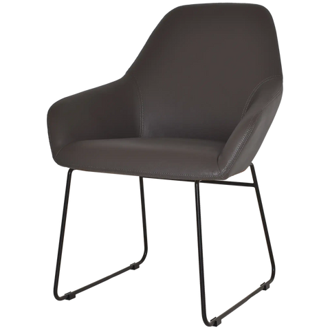 Monte Tub Chair With Black Sled Base And Charcoal Vinyl Shell, Viewed From Angle In Front