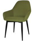 Monte Tub Chair With Custom Upholstery And Black Metal 4 Leg Frame, Viewed From Front Angle