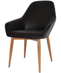 Monte Tub Chair With Light Oak Metal 4 Leg And Black Vinyl Shell, Viewed From Angle In Front