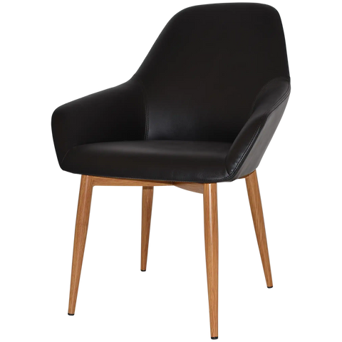 Monte Tub Chair With Light Oak Metal 4 Leg And Black Vinyl Shell, Viewed From Angle In Front