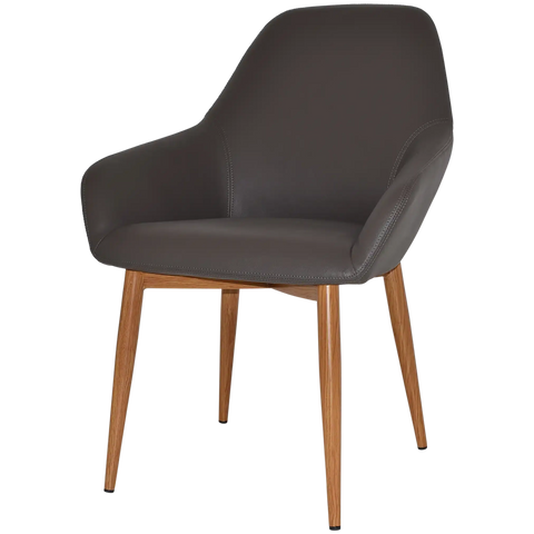 Monte Tub Chair With Light Oak Metal 4 Leg And Charcoal Vinyl Shell, Viewed From Angle In Front