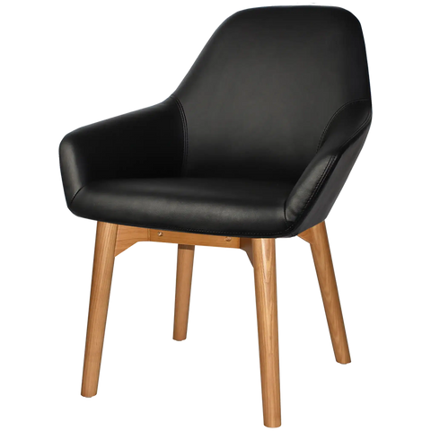 Monte Tub Chair With Light Oak Timber 4 Leg And Black Vinyl Shell, Viewed From Angle In Front