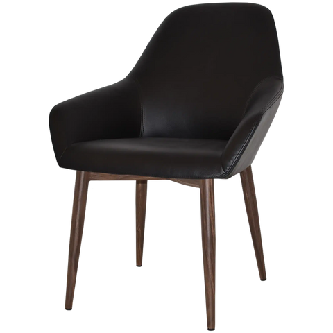 Monte Tub Chair With Light Walnut Metal 4 Leg And Black Vinyl Shell, Viewed From Angle In Front