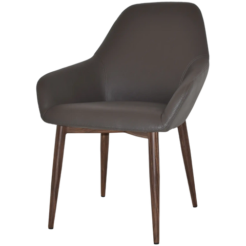 Monte Tub Chair With Light Walnut Metal 4 Leg And Charcoal Vinyl Shell, Viewed From Angle In Front