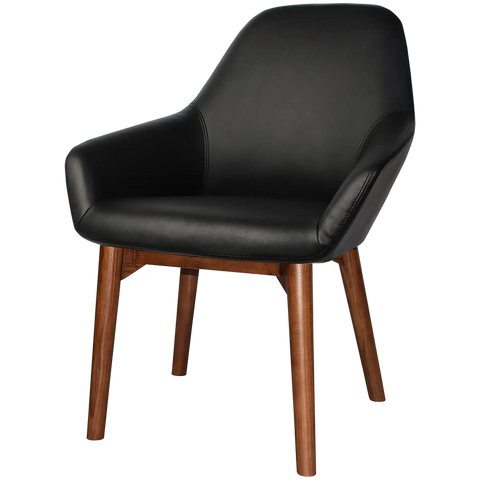 Monte Tub Chair With Light Walnut Timber 4 Leg And Black Vinyl Shell, Viewed From Angle In Front