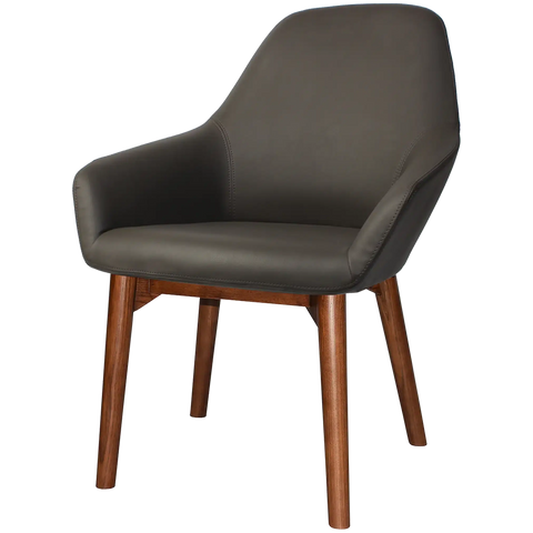 Monte Tub Chair With Light Walnut Timber 4 Leg And Charcoal Vinyl Shell, Viewed From Angle In Front