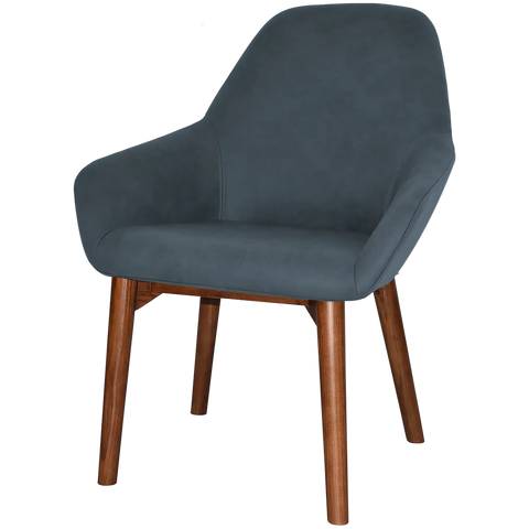 Monte Tub Chair With Light Walnut Timber 4 Leg And Pelle Navy Shell, Viewed From Angle In Front