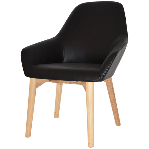 Monte Tub Chair With Natural Timber 4 Leg And Black Vinyl Shell, Viewed From Angle In Front