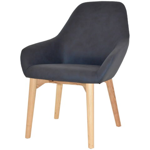 Monte Tub Chair With Natural Timber 4 Leg And Pelle Navy Shell, Viewed From Angle In Front