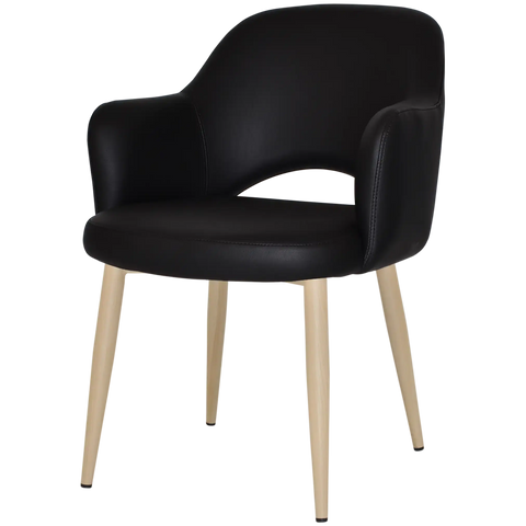 Mulberry Armchair Birch Metal 4 Leg With Black Vinyl Shell, Viewed From Front Angle