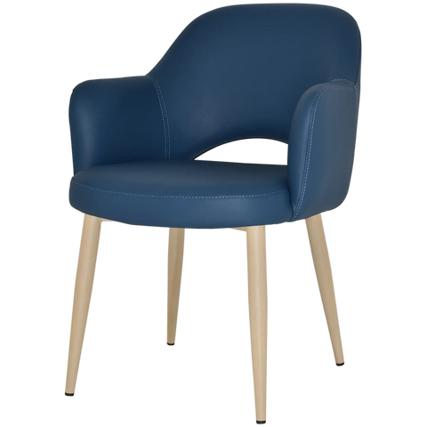 Mulberry Armchair Birch Metal 4 Leg With Blue Vinyl Shell, Viewed From Front Angle