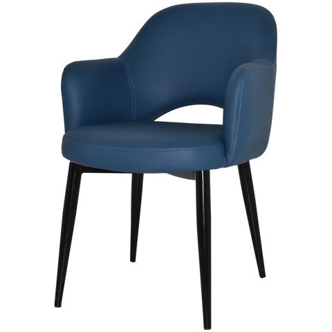 Mulberry Armchair Black Metal 4 Leg With Blue Vinyl Shell, Viewed From Front Angle