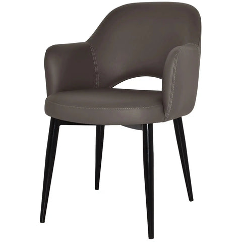 Mulberry Armchair Black Metal 4 Leg With Charcoal Vinyl Shell, Viewed From Front Angle