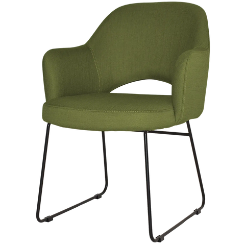 Mulberry Armchair Black Sled Base With Custom Upholstery, Viewed From Front Angle