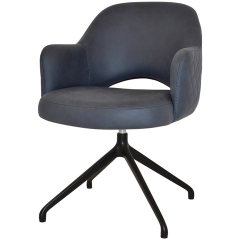 Mulberry Armchair Black Trestle With Pelle Benito Navy Shell, Viewed From Front Angle