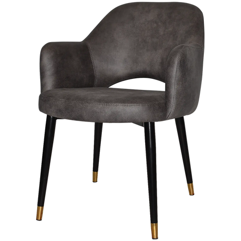 Mulberry Armchair Black With Brass Tip Metal 4 Leg With Eastwood Slate Shell, Viewed From Front Angle