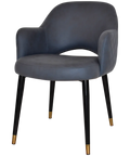 Mulberry Armchair Black With Brass Tip Metal 4 Leg With Pelle Benito Navy Shell, Viewed From Front Angle