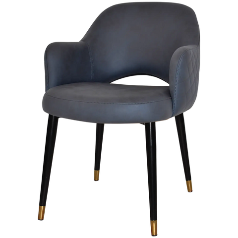Mulberry Armchair Black With Brass Tip Metal 4 Leg With Pelle Benito Navy Shell, Viewed From Front Angle