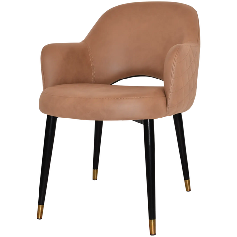 Mulberry Armchair Black With Brass Tip Metal 4 Leg With Pelle Benito Tan Shell, Viewed From Front Angle