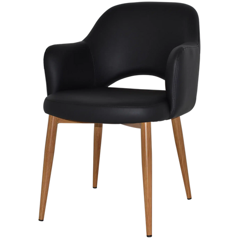 Mulberry Armchair Light Oak Metal 4 Leg With Black Vinyl Shell, Viewed From Front Angle