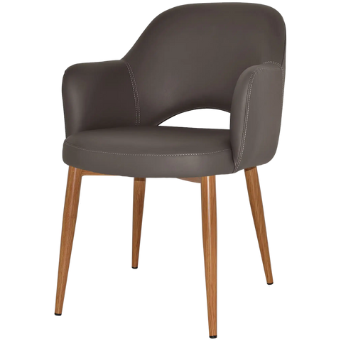 Mulberry Armchair Light Oak Metal 4 Leg With Charcoal Vinyl Shell, Viewed From Front Angle