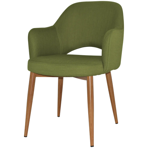 Mulberry Armchair Light Oak Metal 4 Leg With Custom Upholstery, Viewed From Front Angle