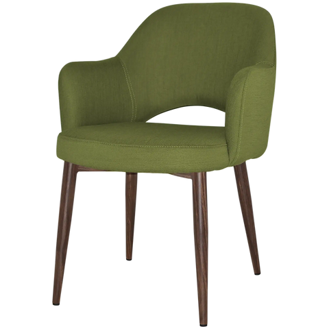 Mulberry Armchair Light Walnut Metal 4 Leg With Custom Upholstery, Viewed From Front Angle
