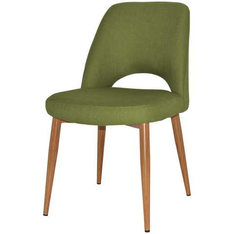 Mulberry Chair With Custom Upholstery And Light Oak Metal 4 Leg Frame, Viewed From Front Angle