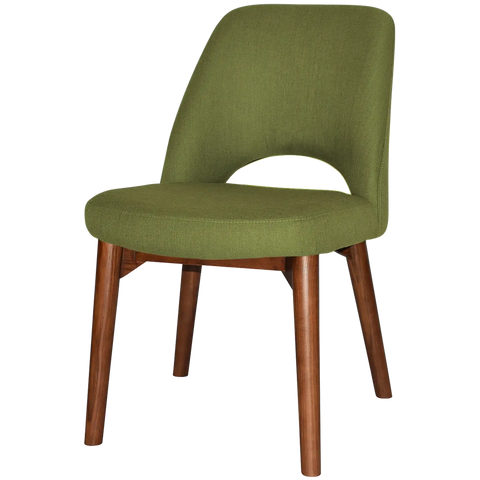 Mulberry Chair With Custom Upholstery And Walnut Timber 4 Leg Frame, Viewed From Front Angle