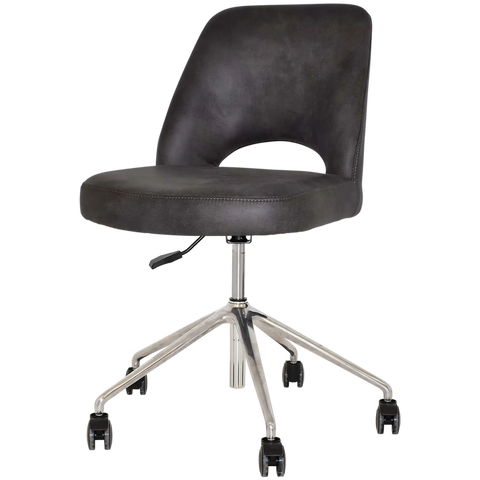 Mulberry Side Chair 5 Way Aluminium Office Base On Castors With Eastwood Slate Shell, Viewed From Angle In Front