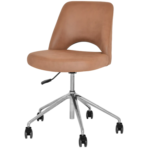 Mulberry Side Chair 5 Way Aluminium Office Base On Castors With Pelle Benito Tan Shell, Viewed From Angle In Front