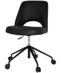 Mulberry Side Chair 5 Way Black Office Base On Castors With Black Vinyl Shell, Viewed From Angle In Front
