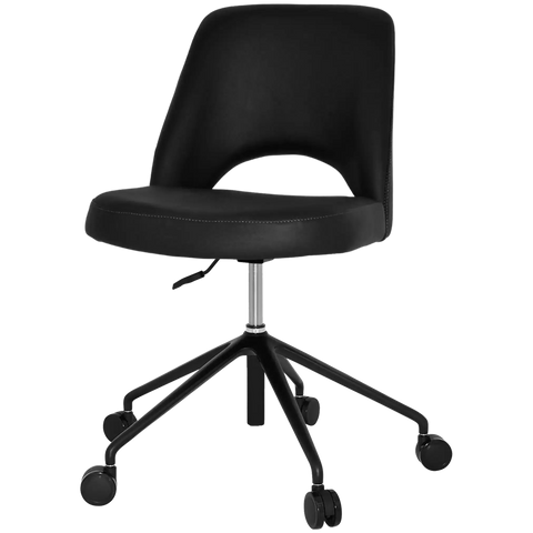 Mulberry Side Chair 5 Way Black Office Base On Castors With Black Vinyl Shell, Viewed From Angle In Front