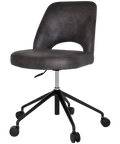 Mulberry Side Chair 5 Way Black Office Base On Castors With Eastwood Slate Shell, Viewed From Angle In Front