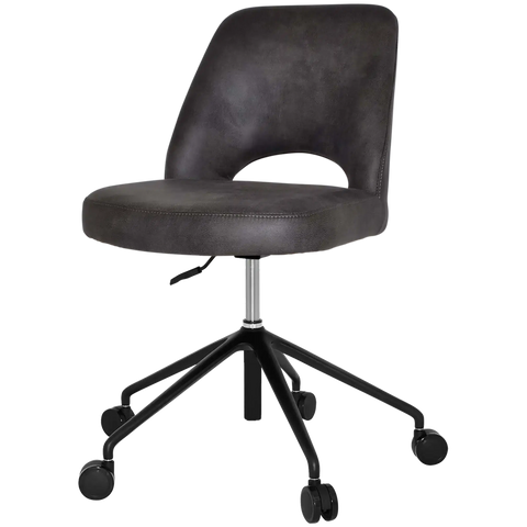 Mulberry Side Chair 5 Way Black Office Base On Castors With Eastwood Slate Shell, Viewed From Angle In Front