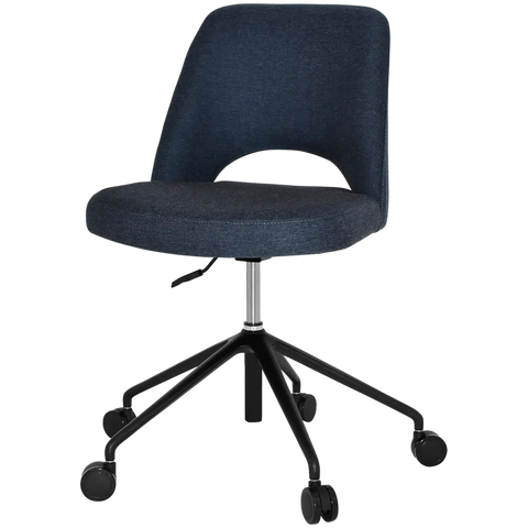 Mulberry Side Chair 5 Way Black Office Base On Castors With Gravity Navy Shell, Viewed From Angle In Front