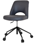 Mulberry Side Chair 5 Way Black Office Base On Castors With Pelle Benito Navy Shell, Viewed From Angle In Front