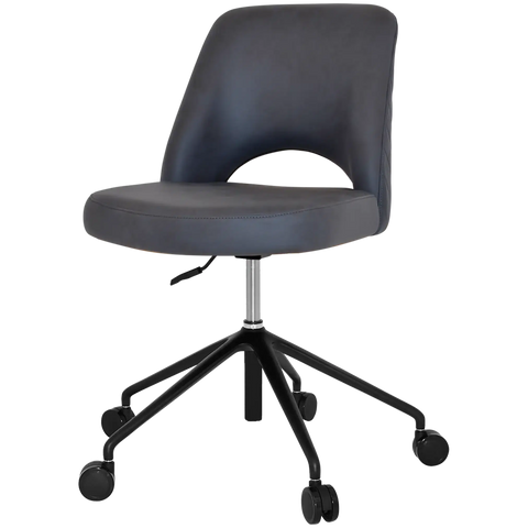 Mulberry Side Chair 5 Way Black Office Base On Castors With Pelle Benito Navy Shell, Viewed From Angle In Front