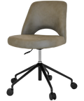 Mulberry Side Chair 5 Way Black Office Base On Castors With Pelle Benito Sage Shell, Viewed From Angle In Front