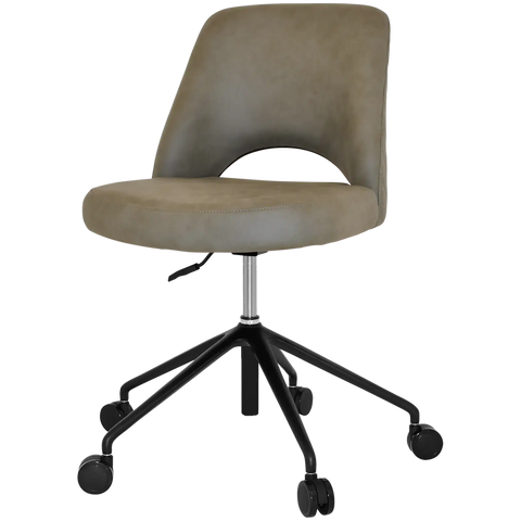 Mulberry Side Chair 5 Way Black Office Base On Castors With Pelle Benito Sage Shell, Viewed From Angle In Front