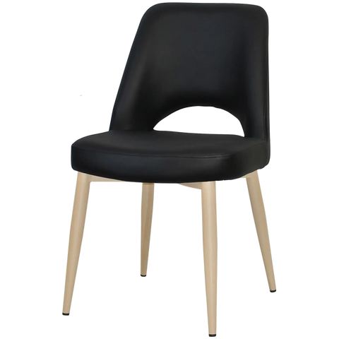 Mulberry Side Chair Birch Metal 4 Leg With Black Vinyl Shellack Metal 4 Leg With, Viewed From Angle In Front